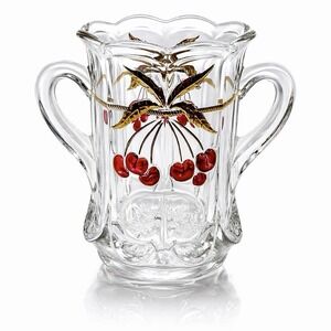 MOSSER Red & Gold Cherry Thumbprint Glass Celery Vase Double Handle 5.5"